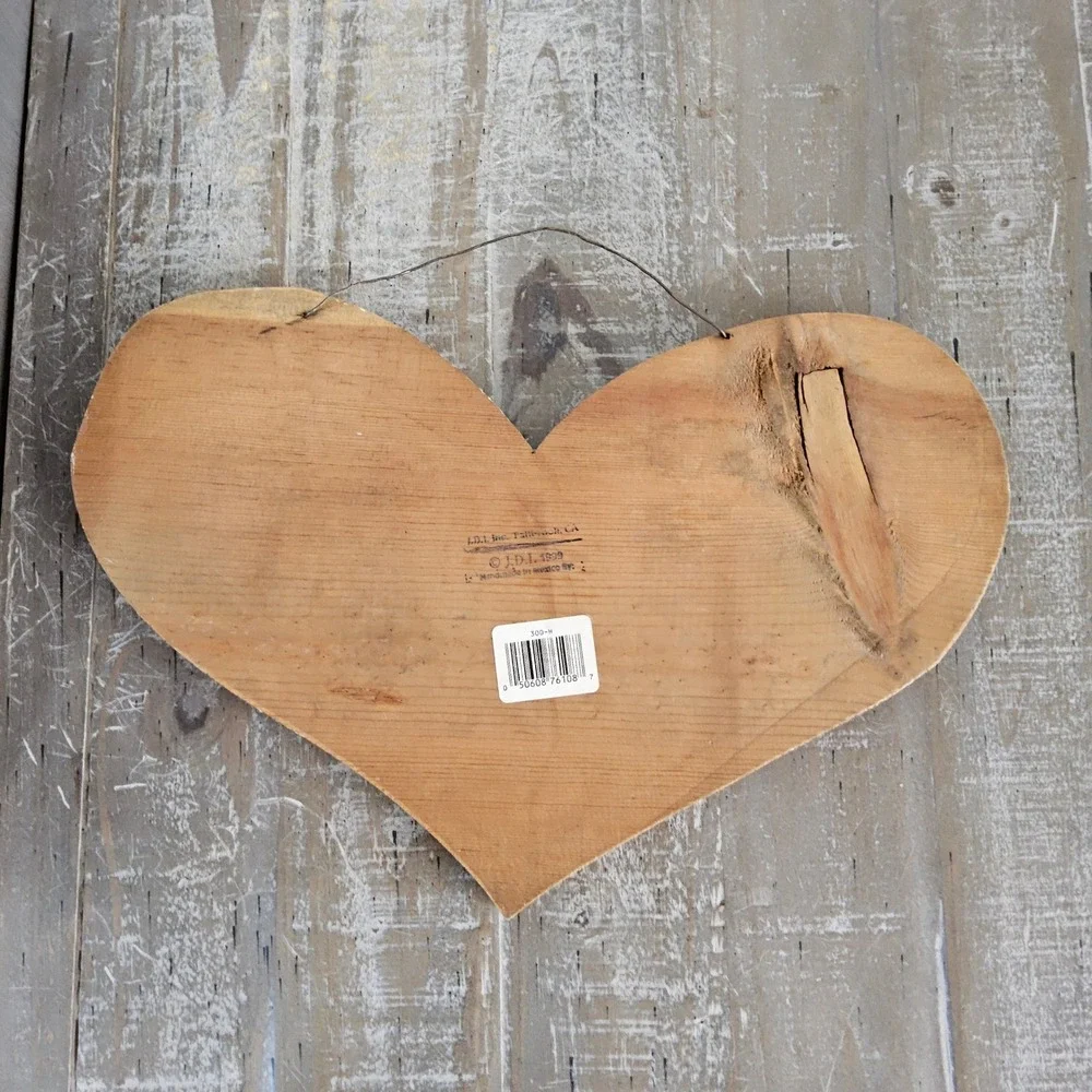 Vintage 1999 Merry Christmas Heart Wood Wall Hanging Folk Art Holiday Decor
